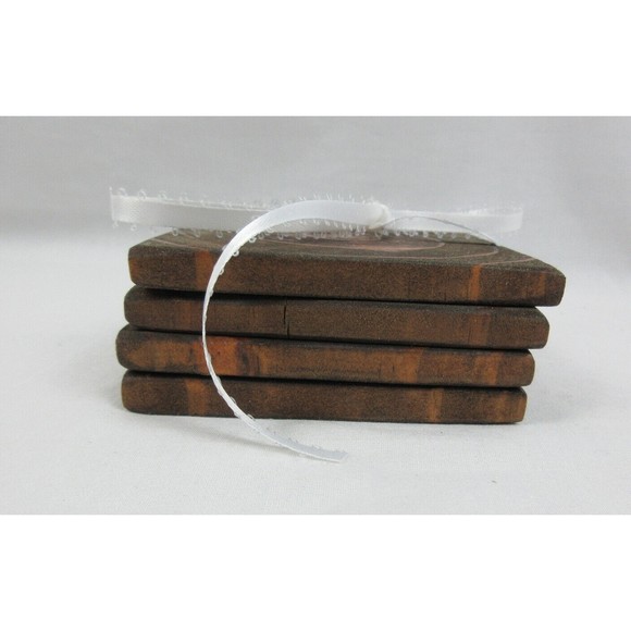 Coaster Set of 4 Hand Crafted Rough Cut Reclaimed Wood Primitive Style Dark - Picture 2 of 4